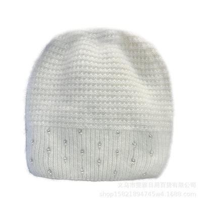 Hat Angora Women Winter Beanie Rhinestones Autumn Warm Thick Soft Accessory for Cold Weather Sports Skiing Outdoor Holiday