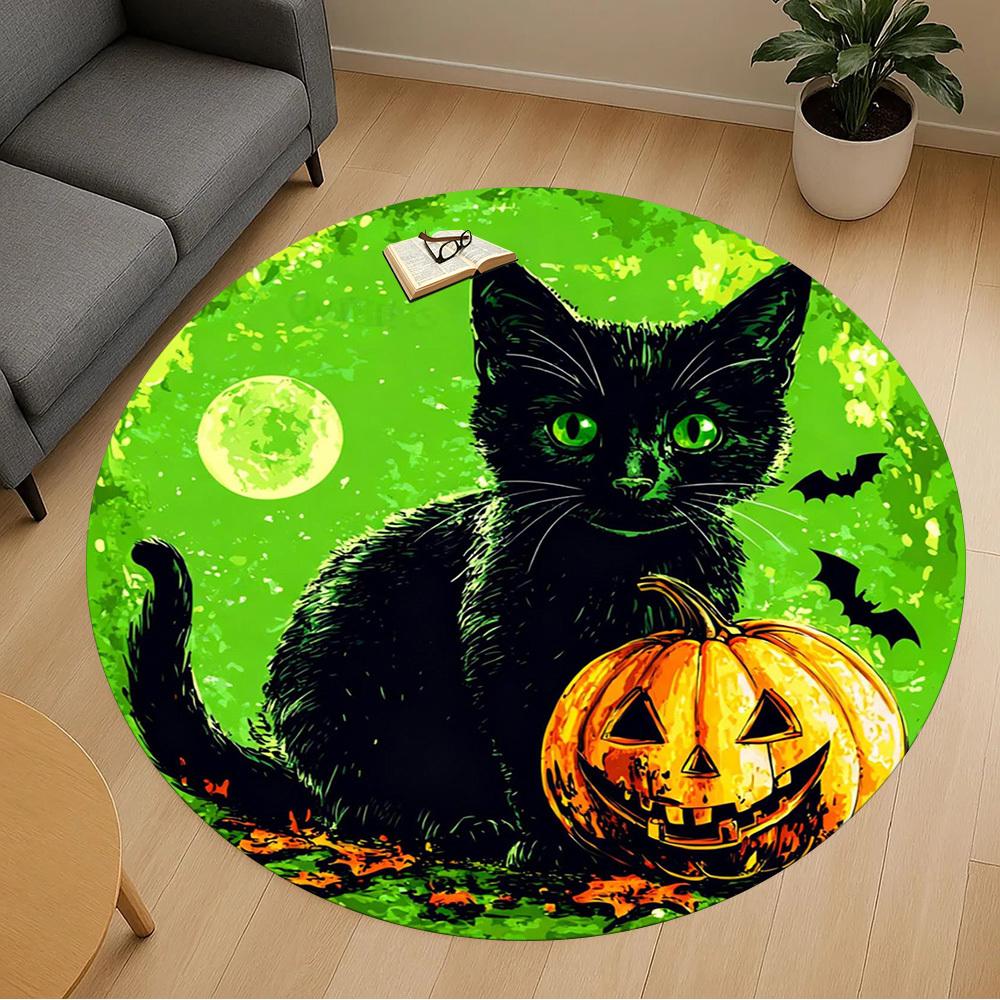 1pc Halloween black cat Round Chair mat office Area Rug - Non-Slip, Floor Mat for Office, Bedroom, Ideal home decor gift c0112125