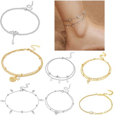 Orstarry S925 Silver Double Star Anklet Women Summer Chain Ankle Bracelet Party Jewelry Gift