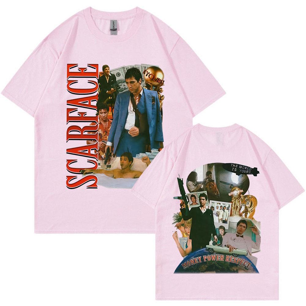 Vintage 90s Movie Scarface Al Pacino Tony Montana T-shirt Double Sided Graphic Print Oversized T-shirts Hip Hop Punk Streetwear