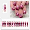 24 Pcs Valentines Day Press On Nail French Tip False Nail Short Square Full Cover Stick on Nail Heart Acrylic Nail