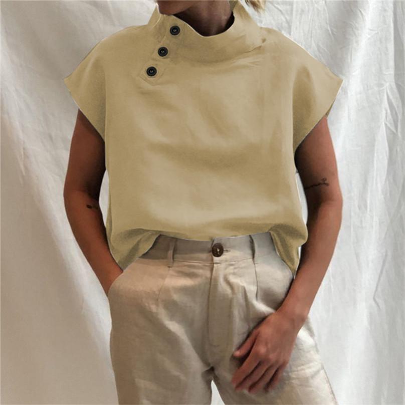 Hochwertiger Sommer Mode Damen Pullover Kurzarm Hemd Einfarbig Geknöpft Lässig Locker Oberteil