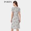 PORTS Women's Spring/Summer Pleated Waist Floral Print Dress