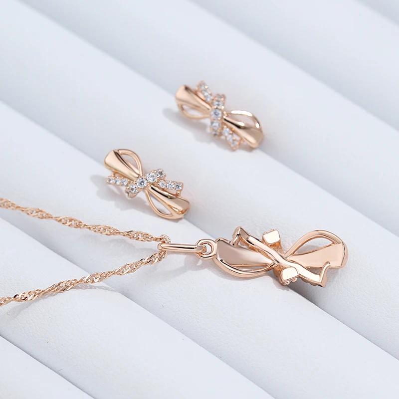 Micro Inlay Zircon Knot Design Pendant Glossy Gold Color Necklace for Women Vintage Fashion Jewelry