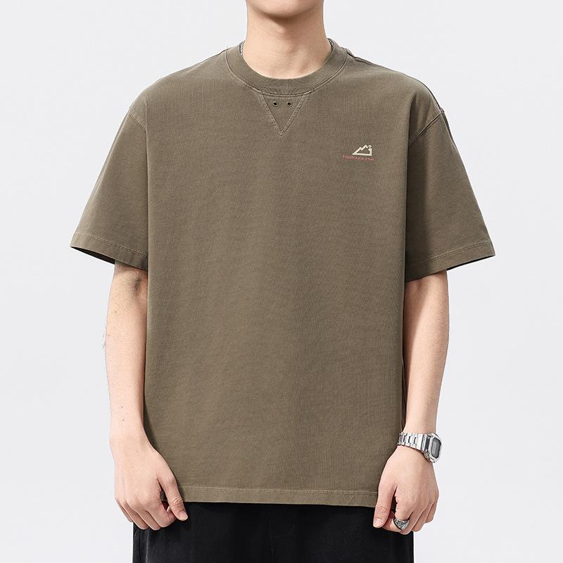 

230 г Тяжелая Ретро Старомодная Тренд Дуньхуан Вдохновляющий Цвет Мужская Футболка с Коротким Рукавом 4XL