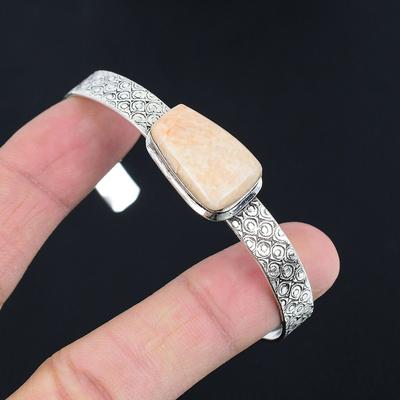 925 Silver Radiant Heart Chakra Orange Aventurine Gemstone Anniversary Bangle