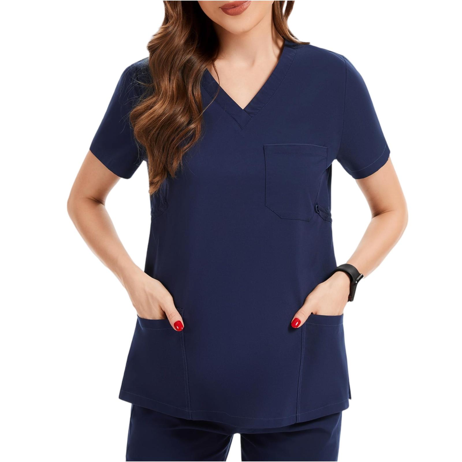 

Women s Clothing Quick-drying Fabric Solid-color V-neck Pocket Short-sleeved Top M