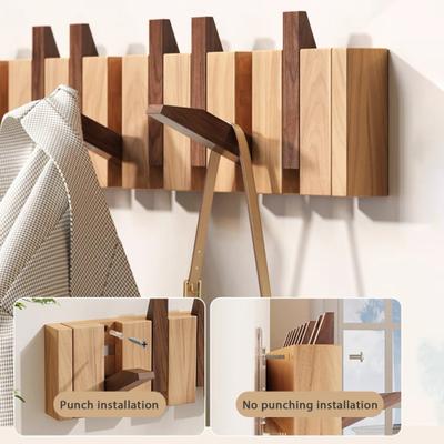 Piano Style Coat Hook Wall-Mounted Wooden Clothes Hook Rustic Towel Hanger with Multiple Hooks for Coats Scarves Keys Entryway Hallway Organization