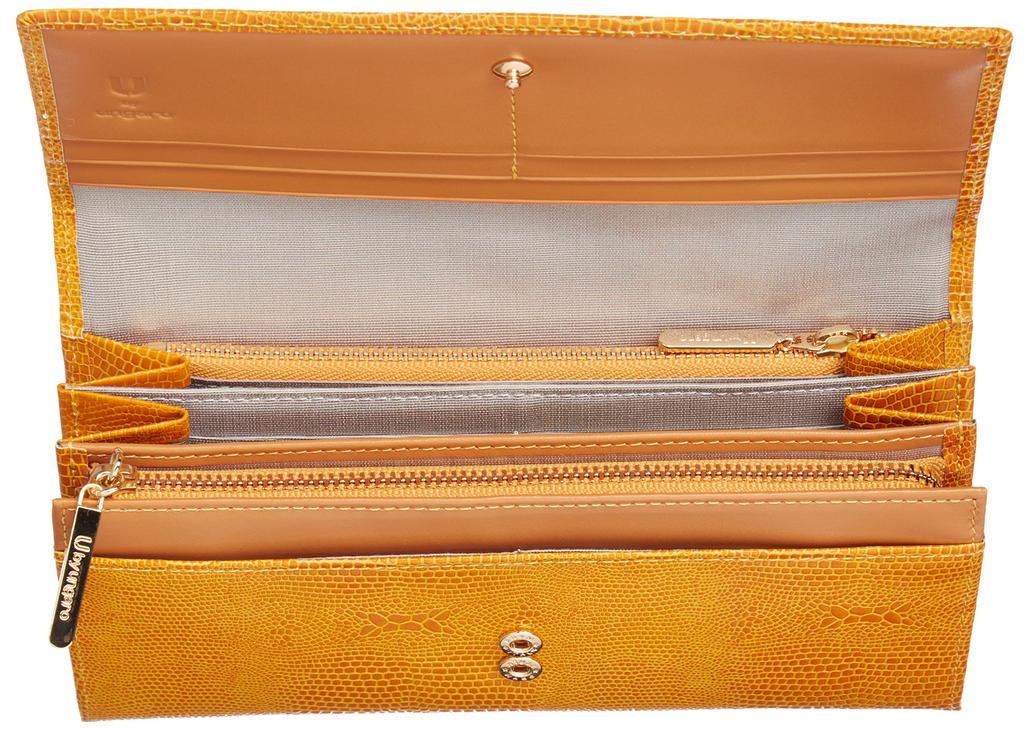 By Long Wallet Cowhide Leather Lizard Embossed Internal Double Zipper Double Button Type UULW6HT2 Yellow [You Ungaro] [Pietz] Women's