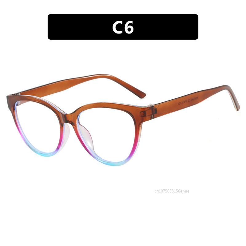 

Casual Cat Eye Anti Blue Light Glasses Trendy Retro Leopard Glasses Small Round Frame Fashion Color Blocked Flat Mirror