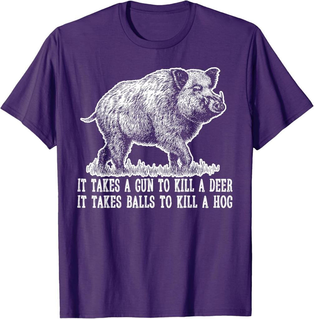 Hunting Hog Pig Sus Deer Hunting It Takes Balls Funny T-Shirt Wild Boar Graphic Tee Casual Cotton Crewneck Shirt for Unisex