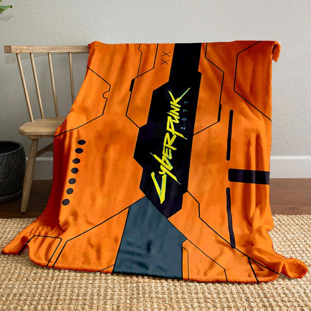 Geometric, Tech-inspired Orange Background with Bold "Cyberpunk 2077" Text. for All Seasons Blanket Lunch Break Throw Gift