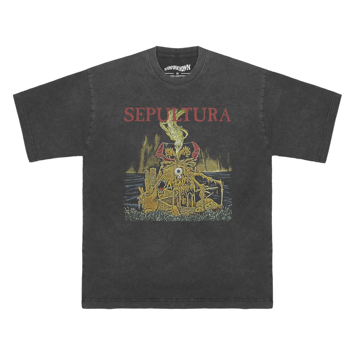 Sepultura TShirt Arise Destruction Kreator Metal Band Long Sleeves Washed Cotton Mens Clothing Short Sleeve Loose Shirt S