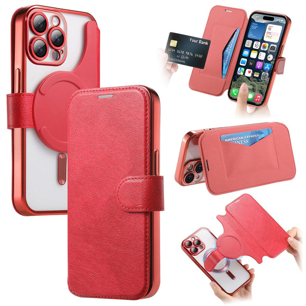 For iPhone 14 Pro Max Case Compatible with MagSafe Detachable Leather Phone Cover with Lens Film