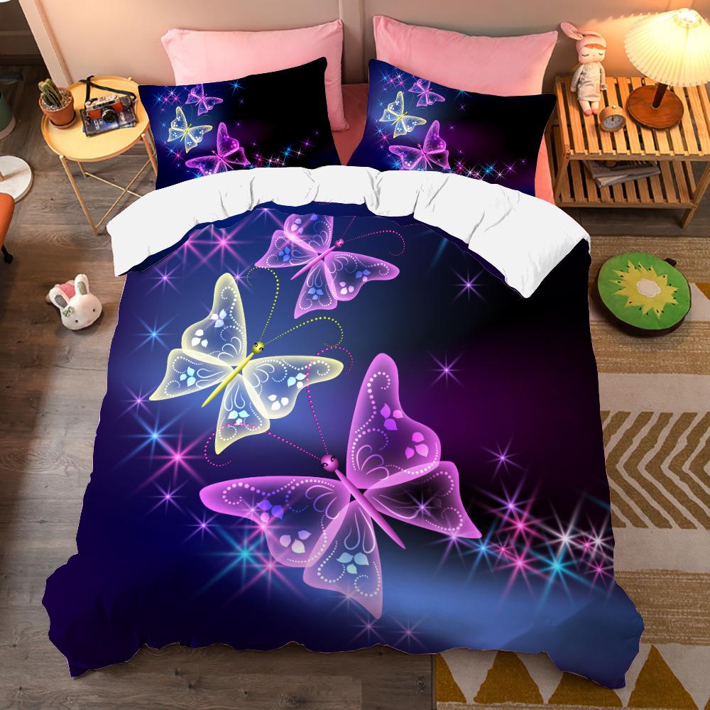 Colorful Beautiful Butterfly Bedding Set Flying Animal Duvet Cover Set Pillowcase Soft Polyester Comforter Set For Women Girls