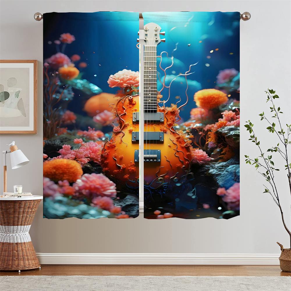 

Summer Guitar Bedroom Curtains 2 Pieces Elegant Room Curtains for Living Room Shade Curtain Tiebacks Partition Tentacles Curls W50xH70cmx2pcs-CL