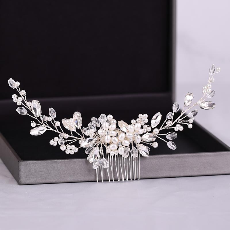 Handmade Pearls Wedding Hair Accessories Silver Color Tiara Hair Combs for Women Cheap Hair Band Bridal Hair Jewelry Headpiece