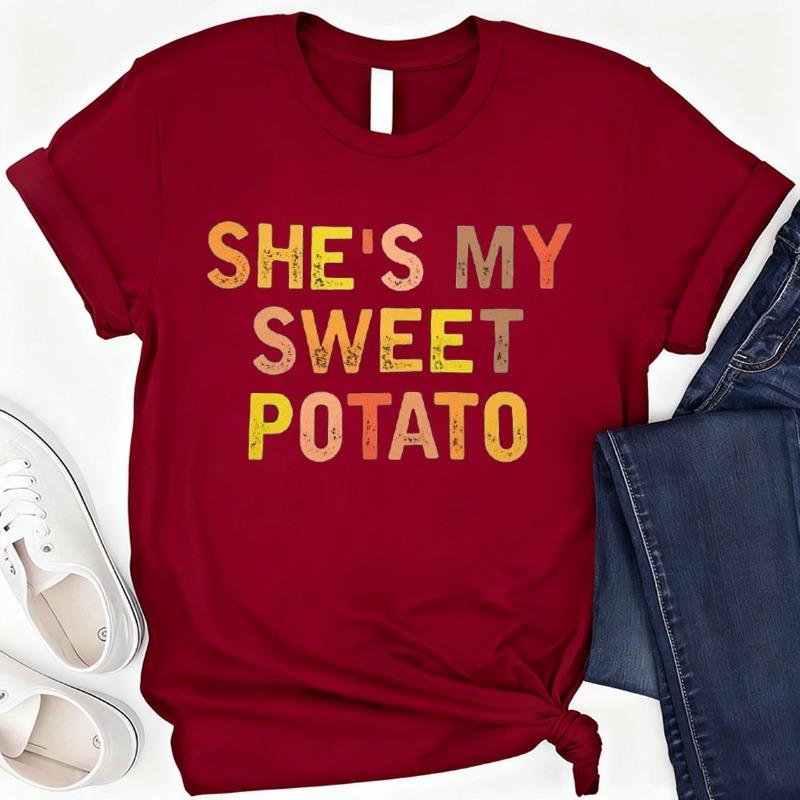 Shes My Sweet Potato I Yam Cotton TShirt Couples Holiday Matching Shirts for Husband and Wife Casual Short Sleeve Casual Tops