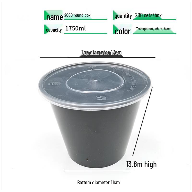 Disposable 2000ml Round Food Container with Lid