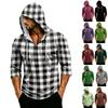 Men's Casual Hooded Plaid Three-Quarter Sleeve Shirt