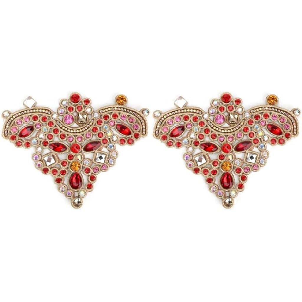 2Pcs Rhinestone Appliques, Sparkling Crystal Embroidery Patches for Clothes Bag Pants Shoes Clothing Decoration(08 Red)