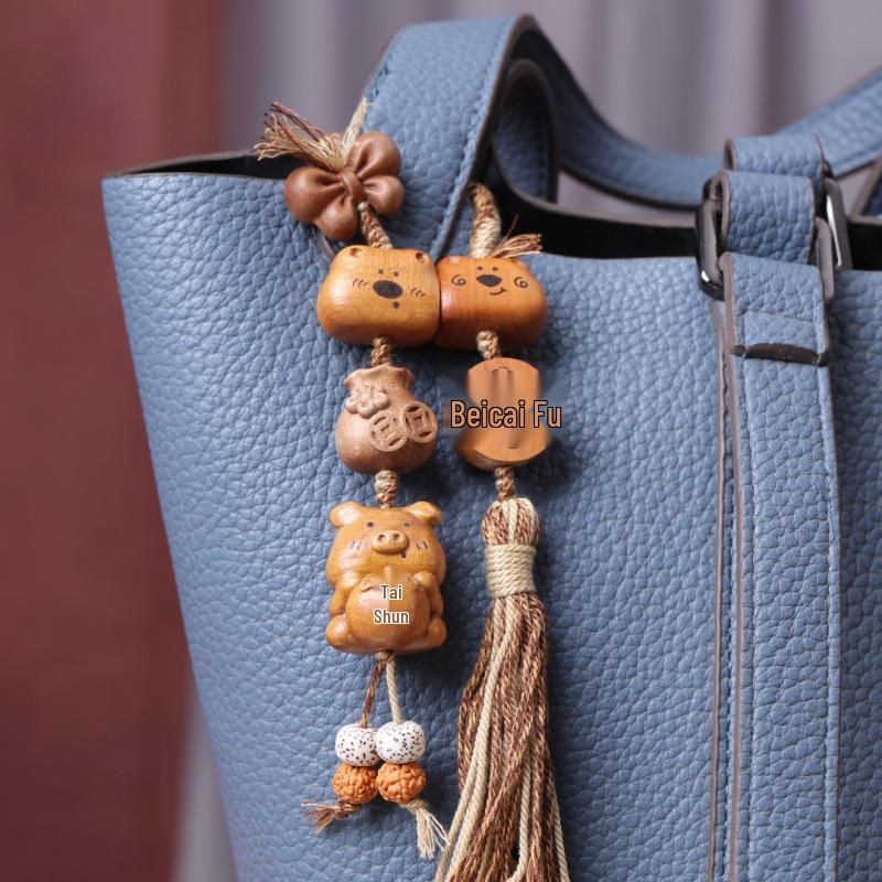 Golden Sandalwood Cute Star Gourd Car Pendant for Peace