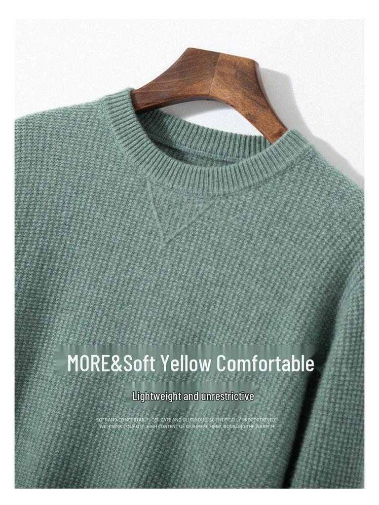 Men's Pure Cashmere Autumn/Winter Round Neck Sweater - Thick Knitted Long Sleeve Pullover