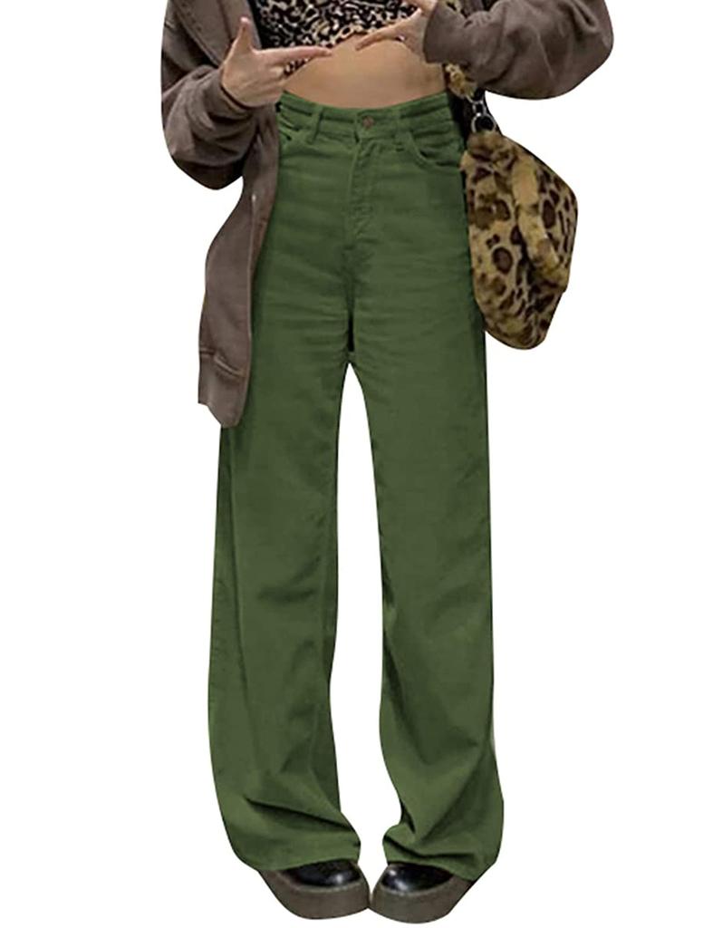 Ladies' Fashionable Color Straight Leg Pants With High Waist Drawstring Pockets And Elastic Waist Casual Pants