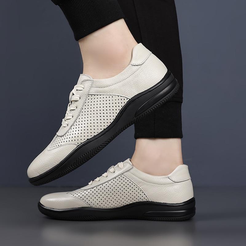 Simple Comfort Men's Outdoor Ventilation Non-slip Genuine Leather Sports Shoes Men Soft Flat Bottomed Little White Shoes