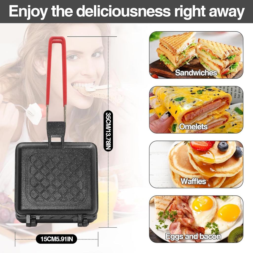 Sandwich maker, double-sided grilled cheese pan, press sandwich maker. It is also a friendly pie irons