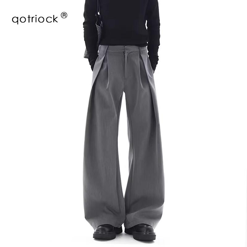 QOTRIOCK Unisex Old Money Pleated Relaxed Fit Trousers