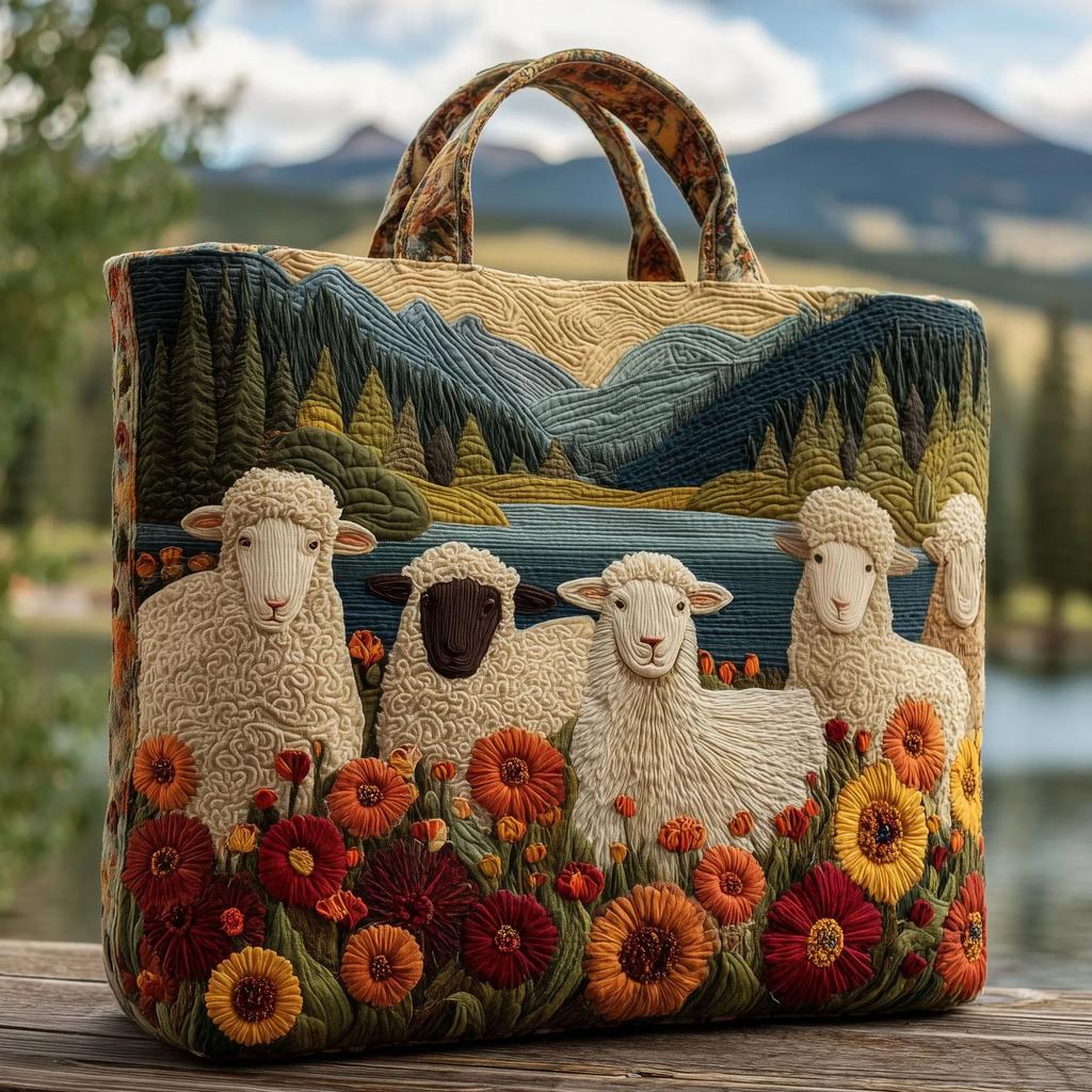 Borsa a Mano Stampata con Motivo di Agnello - Borsa a Spalla