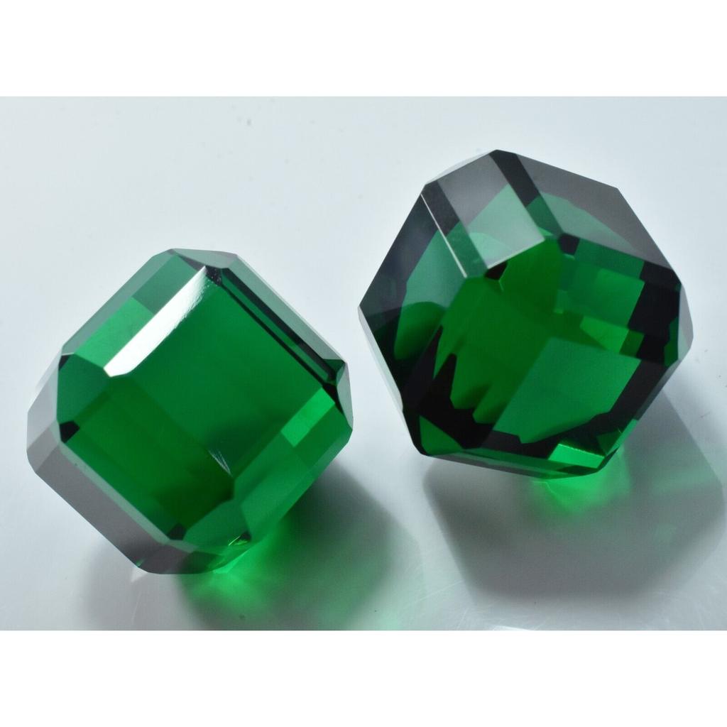 Unique Lab-Created Emerald Green Cube Cut 94.15 Ct CERTIFIED Loose Gemstone Pair 1S-833