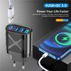USLION EU/US/UK Plug USB Charger 3A Quik Charge 3.0 Mobile Phone Charger For iPhone 12 Samsung Xiaomi 4 Port 48W Fast Wall Chargers