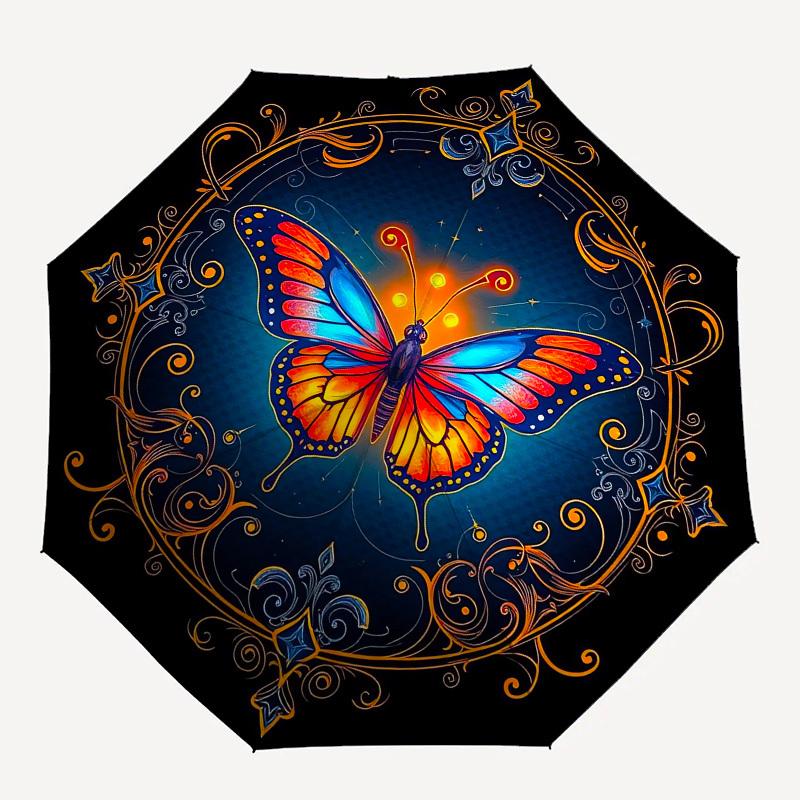1pc Enchanted Butterfly Mandala Umbrella with Plastic Handle,Suitable for All Seasons UmbrellaPT548