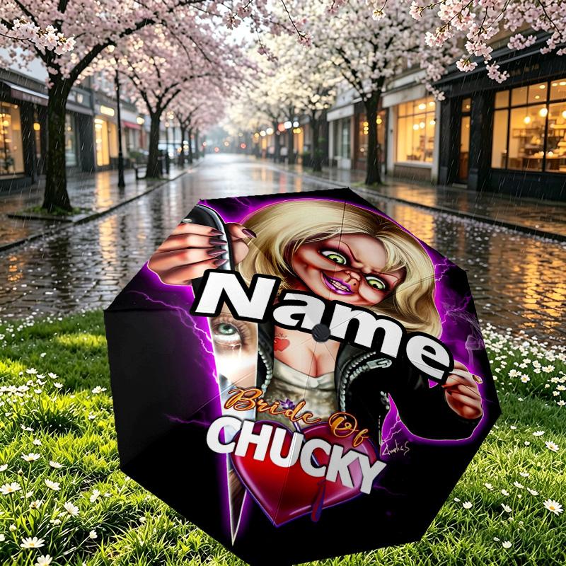Custom Name Personalized horror movie Print Umbrella, Auto Open Close, 8‑Rib Sturdy Frame, Commute Camping Hiking Use, Birthday Gift