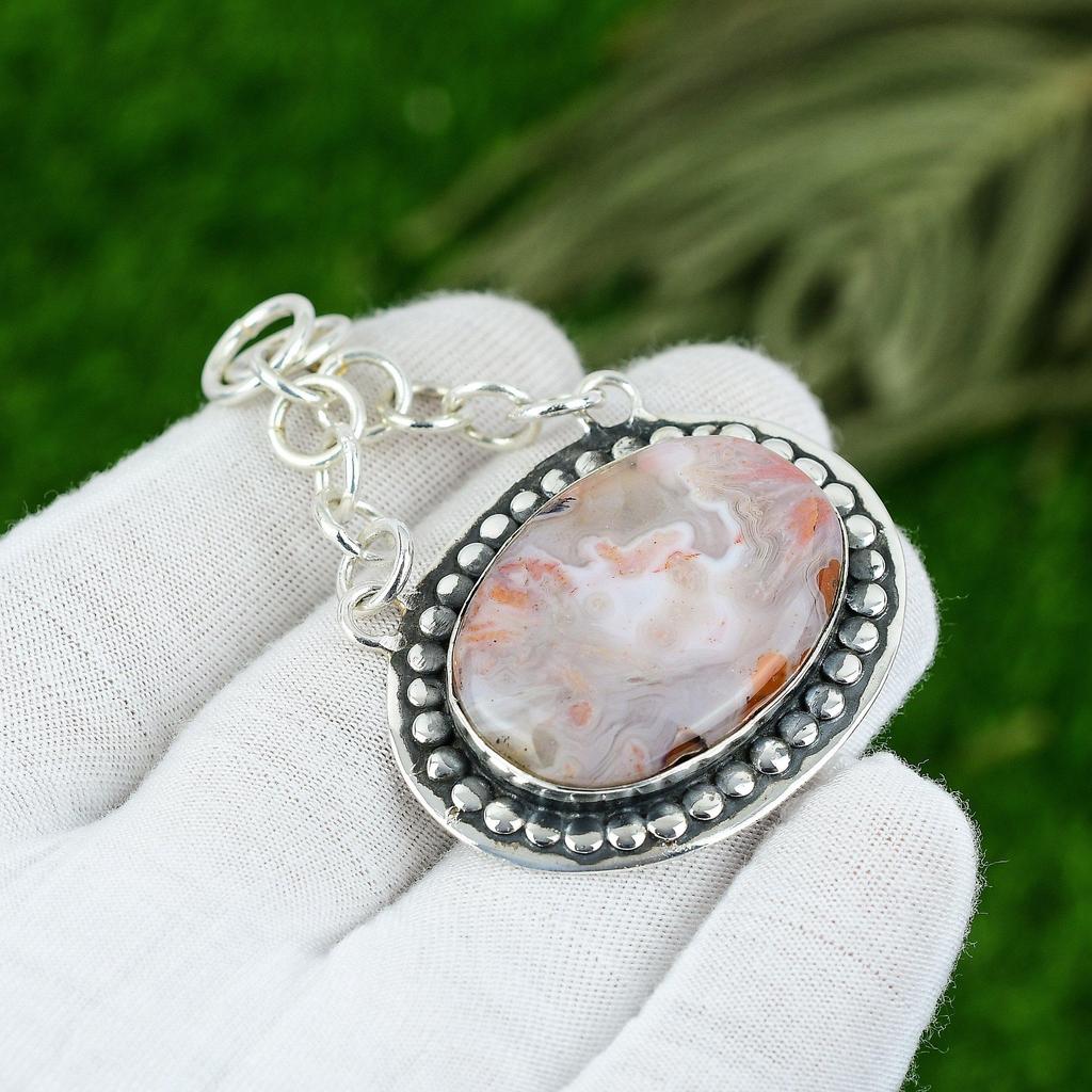 Gift For Women Pendant 925 Sterling Silver Natural Crazy Lace Agate Gemstone
