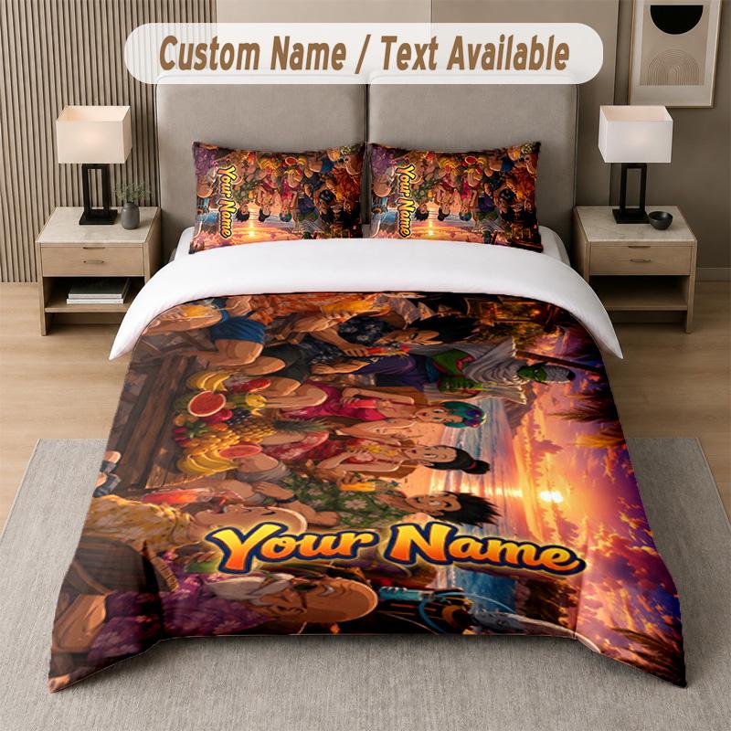 Dragon Ball 3Pcs Bedding Set, Personalized Custom Name Text, 1 Duvet Cover & 2 Pillowcases For Bedroom