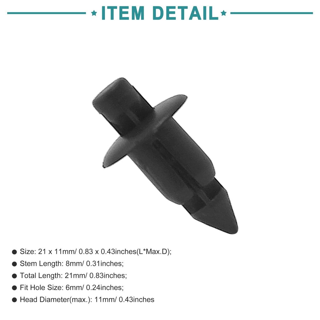 ACROPIX Plastic Push Rivet Fasteners Door Trim Fender Universal 6mm Black 30pcs