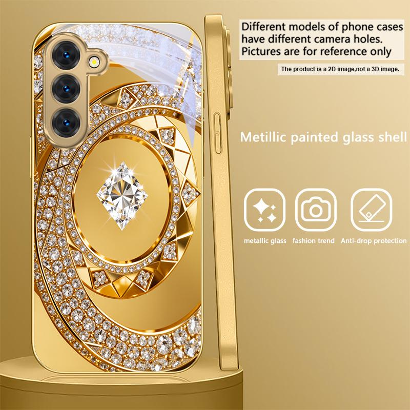 Exquisite Jewelry Art For Samsung Galaxy S26 S20 FE S21 S22 S23 Plus S24 Ultra S25Ultra S21+  S22Plus Golden glass phone case