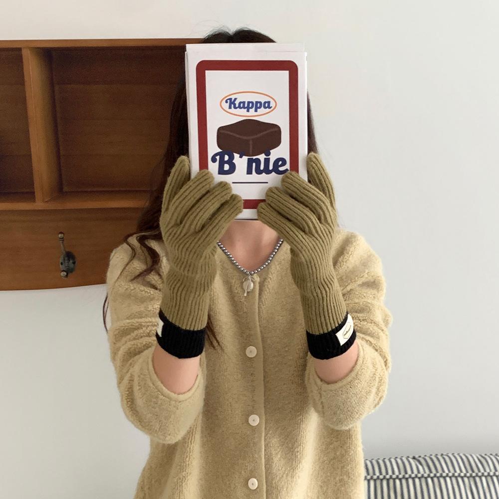 Striped Thermal Gloves Thickened Split Finger Long Gloves Autumn Winter Warm Gloves