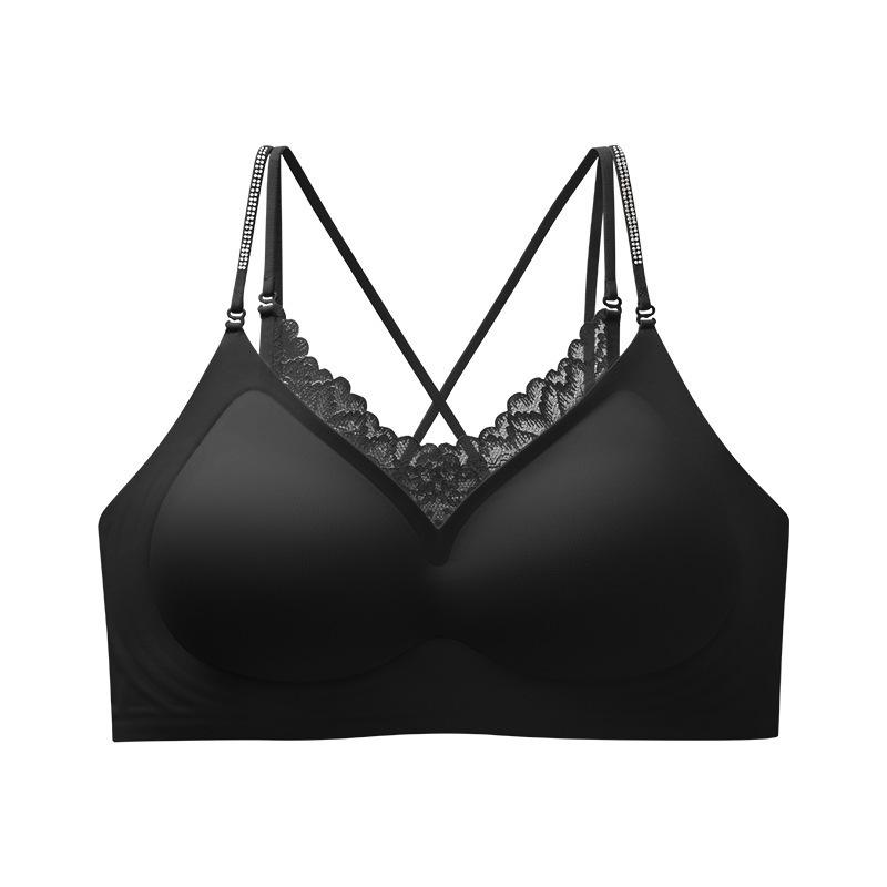 French V-neck Lace Diamond Shoulder Strap Multi-wearing Method Seamless Underwear Women's Small Breasts Gather Invisible Liquid Foundation Bra Cover