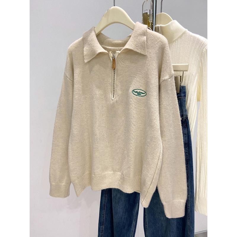 Slack Olo Lapel Knitted Sweater Women's Autumn and Winter New Thickened Sweater Base Long Sleeve Minimalist Style Inner Top