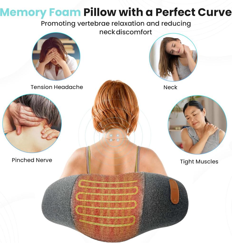 Electric Neck Massage Pillow Heating and Vibration Neck Massager Back Cervical Traction Relax Sleeping Memory Foam Spine Support