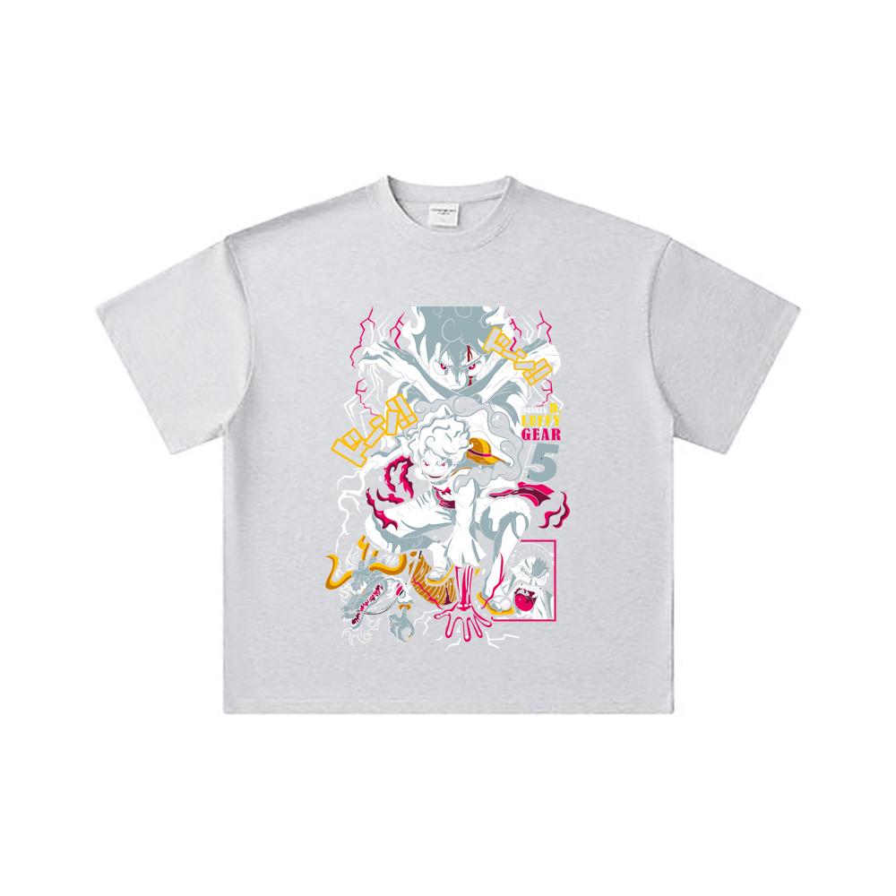 260 GSM Double Yarn 32 Count 100% Cotton One Piece V23 Luffy Gear Print Unisex Heavy Cotton T Shirt