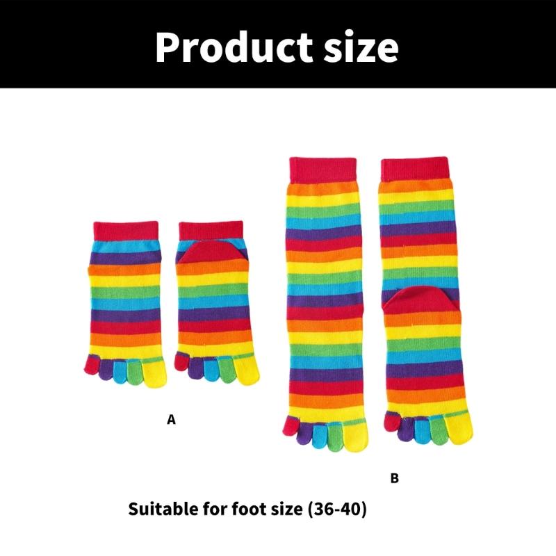 Calzini da Donna a Dita Autunno Inverno Colorati a Strisce Arcobaleno Calzini a Cinque Dita Assorbi Sudore Traspiranti Calzini a Tubo Medio