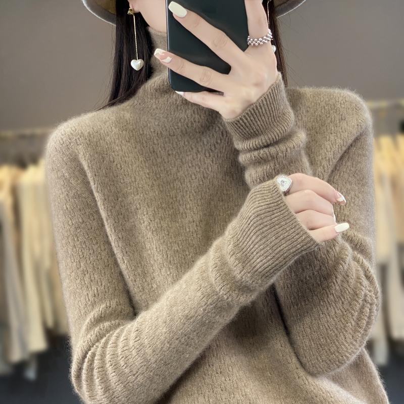 Damen Rollkragenpullover, Qinghe Kaschmir, 30% Kaschmir 70% Wolle, Winter Strickpullover Herbstpullover Kaschmirpullover