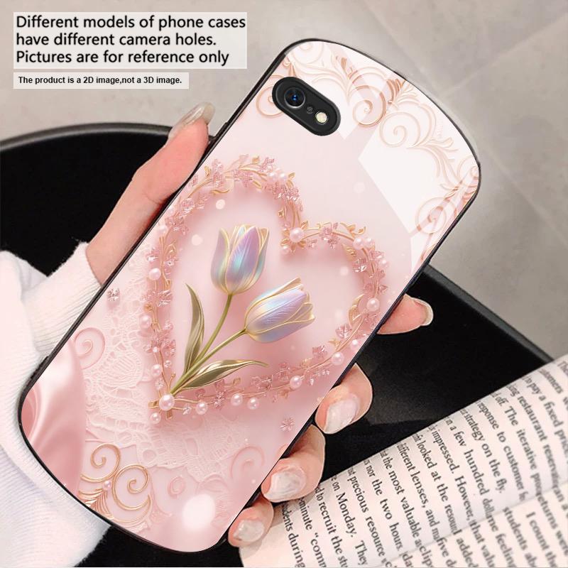 Love's Pink Purple Tulip For iPhone 17 16 15 14 13 Plus 12 Mini 11 Pro Max XR Xs Max X 7 8 6S 22 20 Elliptical Glass Phone Case