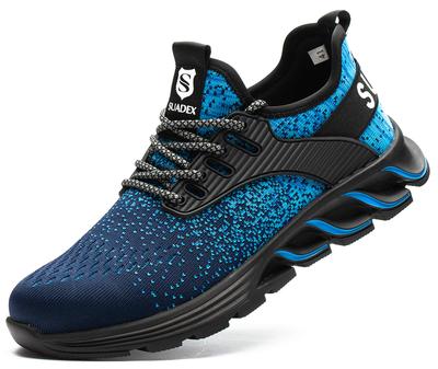 SUADEX Sapatos de Trabalho de Segurança Elegantes para Construção Biqueira de Aço com Abrasão Perfuração e Deslizamento Tamanho Tênis, Azul, Canteiros, Respirável, Kevlar,