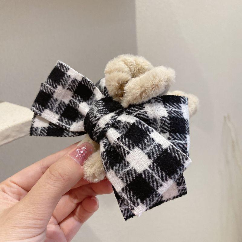 1pc Autumn/Winter Plush Grab Clip South Korea Dongdaemun Checkered Bow Hairpin Female Hairpin Large Shark Clip Female